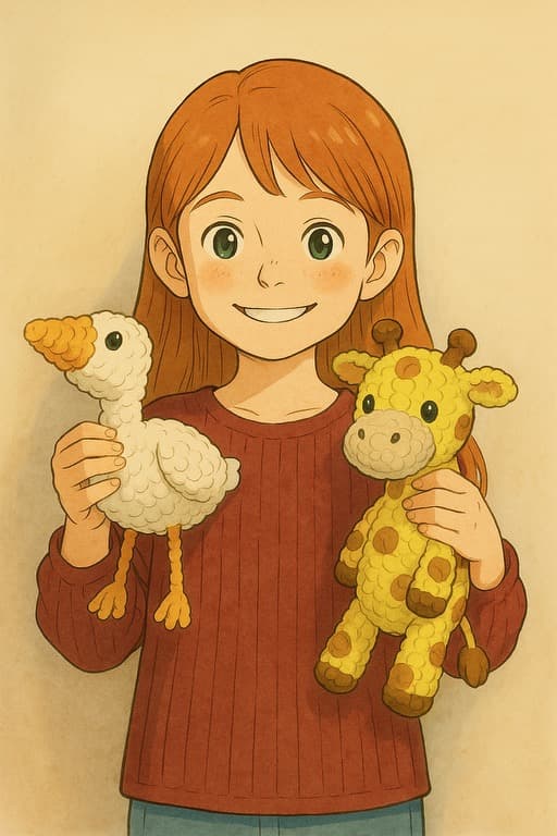 My with her crochet creations